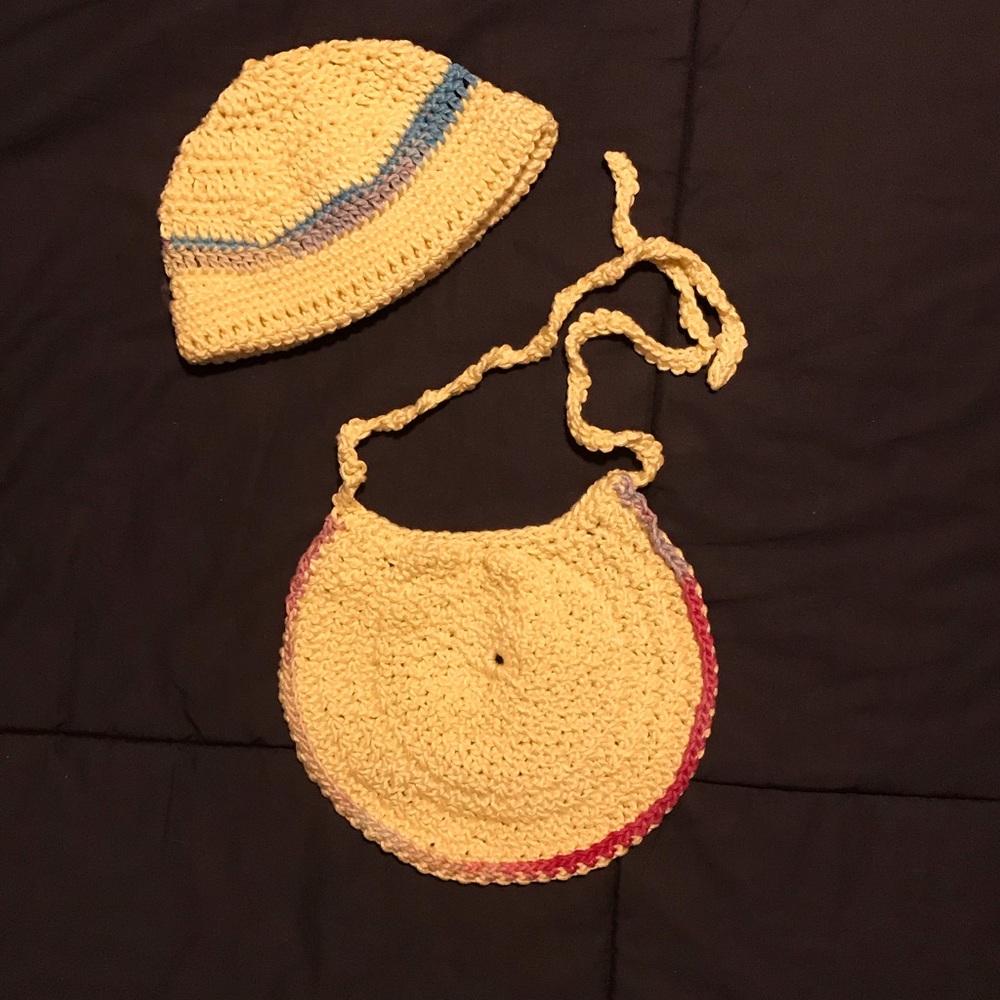 Hand Knitted Baby Beanie Hat & Bib 100% Cotton